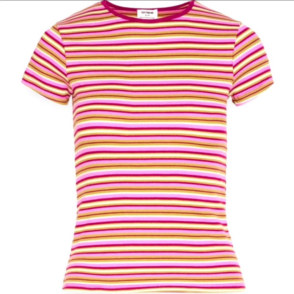 Cotton On Striped Short Sleeve Ribbed Tee